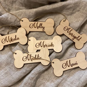 Custom Wooden Dog Bone Stocking Tag // Dog Christmas Name Tag // Engraved Dog Gift Tag // custom dog Christmas gift Tags // Wooden dog tag