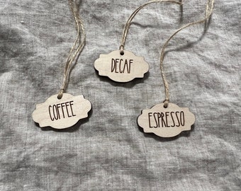 Custom Wooden Coffee bar Labels // Wood Labels for Organizing // Wood engraved Coffee  Labels // Coffee bar // drink bar