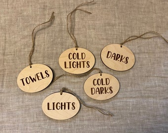Custom Wooden Laundry Room Labels // Wood Labels for Organizing // Wood Laundry Bin Labels // Laundry Room Organization