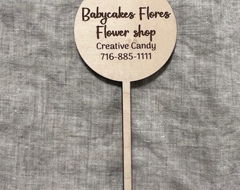 6 inch large Wooden Round Logo plant stakes // Custom // Plant Markers // Garden Markers // engraved logo // logo plant markers