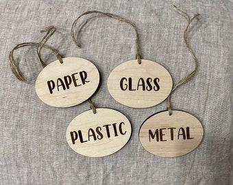 Custom Wooden Recycle Basket Labels // Wood Labels for Organizing // Wood Trash Bin Labels // Recycle Organization //