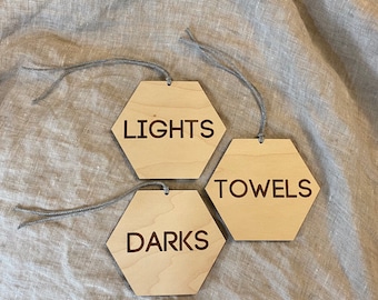 Custom Wooden Laundry Basket Labels // Wood Labels for Organizing // Wood Laundry Bin Labels // Laundry Room Organization