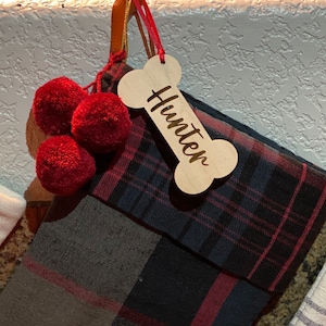 Custom Wooden Dog Bone Stocking Tag // Dog Christmas Name Tag // Engraved Dog Gift Tag // custom dog Christmas gift Tags // Wooden dog tag