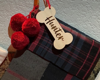 Custom Wooden Dog Bone Stocking Tag // Dog Christmas Name Tag // Engraved Dog Gift Tag // custom dog Christmas gift Tags // Wooden dog tag