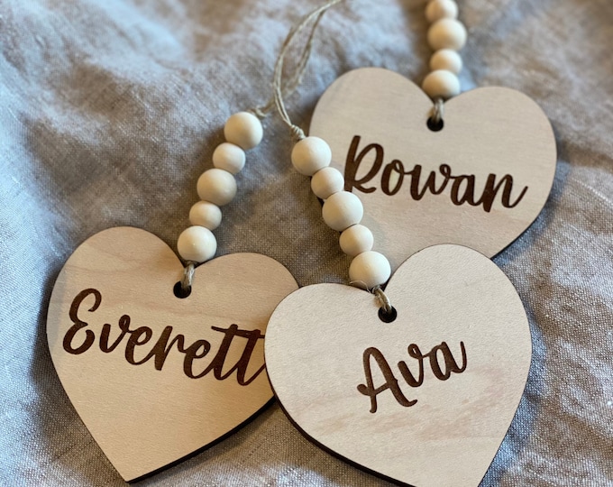 Wooden Name Tag With Beads // Engraved Name Tag // Christmas Etsy