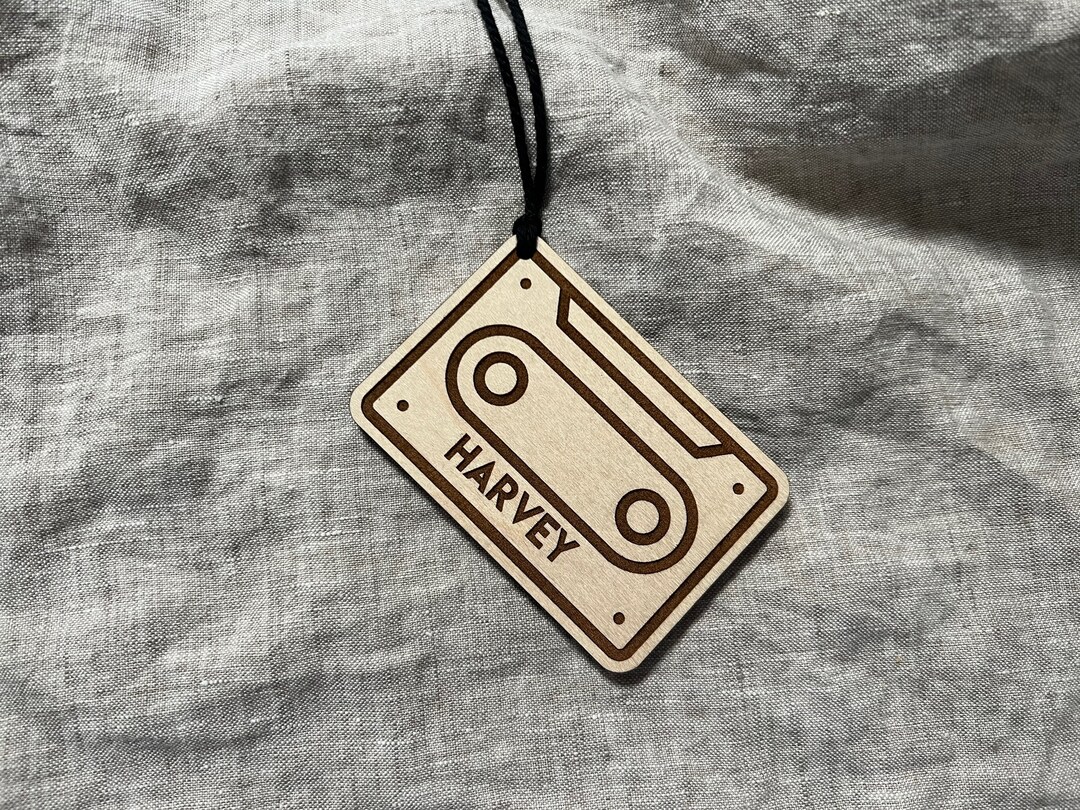 Wooden Cassette Tape Name Tag // Engraved Cassette Tape Name Tag