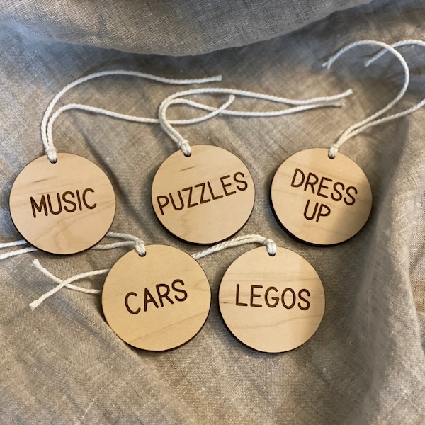 Custom Wooden Toy Labels // Wood Labels for Organizing // Wood Toy Bin Labels // Engraved Toy Labels