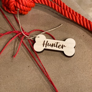 Custom Wooden Dog Bone Tag // Dog Gift Name Tag // Engraved Dog Gift Tag // custom dog Christmas gift Tags // Wooden dog tag