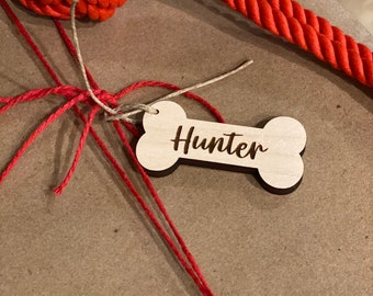 Custom Wooden Dog Bone Tag // Dog Gift Name Tag // Engraved Dog Gift Tag // custom dog Christmas gift Tags // Wooden dog tag
