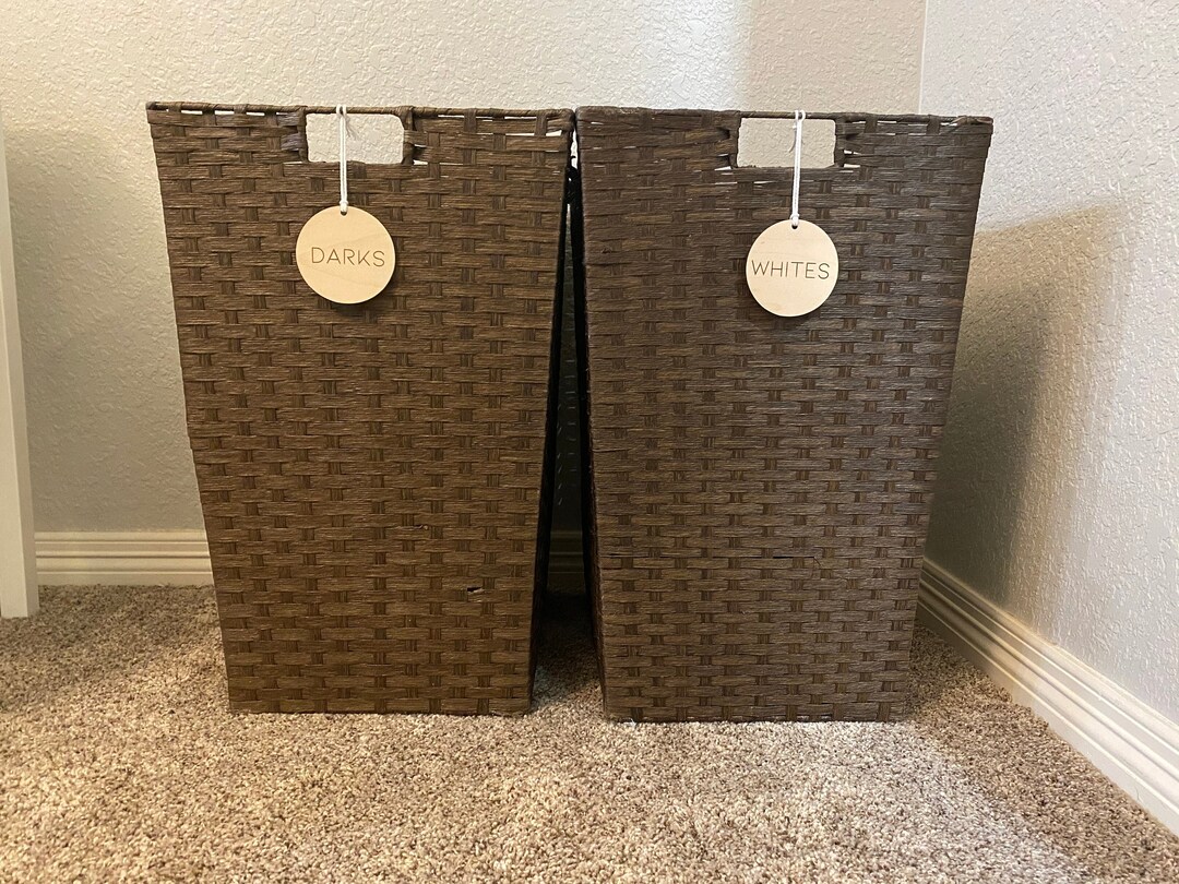 Custom Wooden Laundry Basket Labels // Wood Labels for Organizing