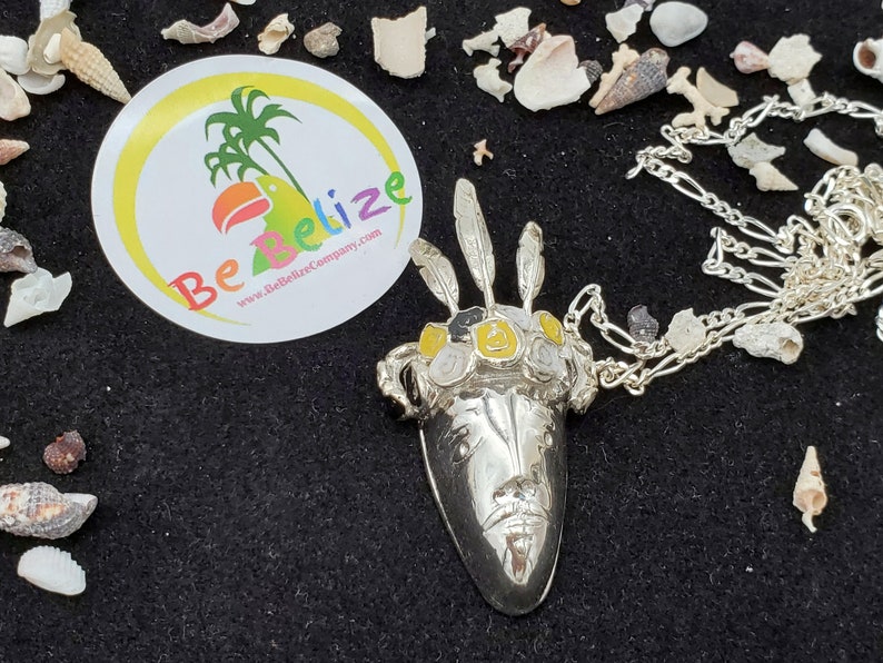John Canoe Wanaragua Mask Yellow Black /& White Enamel .925 Sterling Silver
