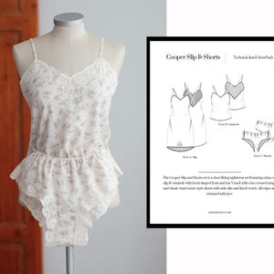 Lingerie Sewing Pattern PDF - The Cooper PDF Pattern Lingerie set - French knicker sewing pattern - bias cut slip pattern