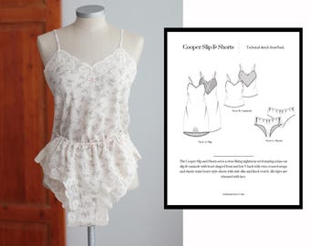 Lingerie Sewing Pattern PDF - The Cooper PDF Pattern Lingerie set - French knicker sewing pattern - bias cut slip pattern