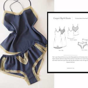 Lingerie Sewing Pattern PDF - The Cooper PDF Pattern Lingerie set - French knicker sewing pattern - bias cut slip pattern