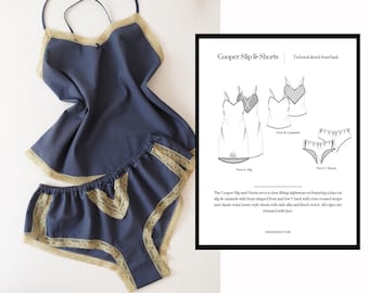 Lingerie Sewing Pattern PDF - The Cooper PDF Pattern Lingerie set - French knicker sewing pattern - bias cut slip pattern