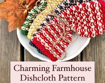 Charming Farmhouse Knit Dishcloth Pattern | Easy Knit Pattern | Beginner Knitting Pattern | Country Dishcloth Knit Pattern | Gifts to Knit