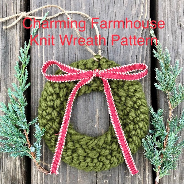 Charming Farmhouse Wreath Knitting Pattern | Holiday Knitting Pattern | Easy Knitting Pattern | Knitted Ornament Pattern