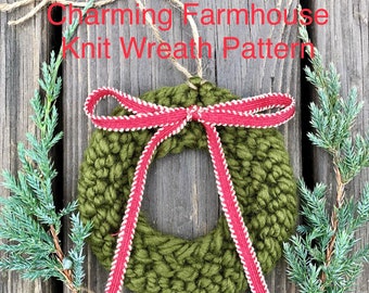 Charming Farmhouse Wreath Knitting Pattern | Holiday Knitting Pattern | Easy Knitting Pattern | Knitted Ornament Pattern