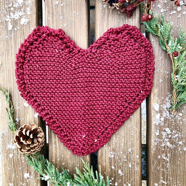 Valentine's Day Knit Heart Dishcloth | Knit Heart Trivet | Valentine's Gift for Her | Heart Shaped Knit Dishcloth | Farmhouse Kitchen Decor