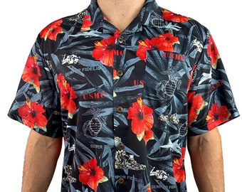 Marines Semper Fi Hawaiian Shirt Black