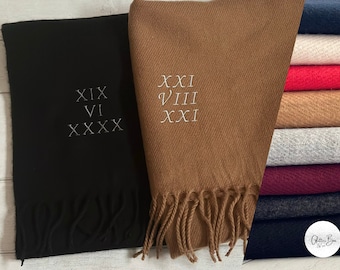 Roman Numerals Embroidered Scarf