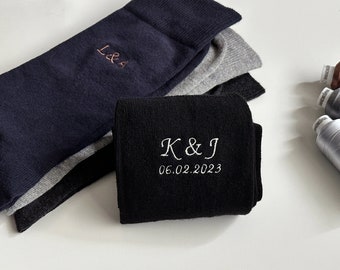 Embroidered Initial Socks with Anniversary Date Option - Custom Second Wedding Anniversary Loved One Gift Wedding Day Socks | Italic Font