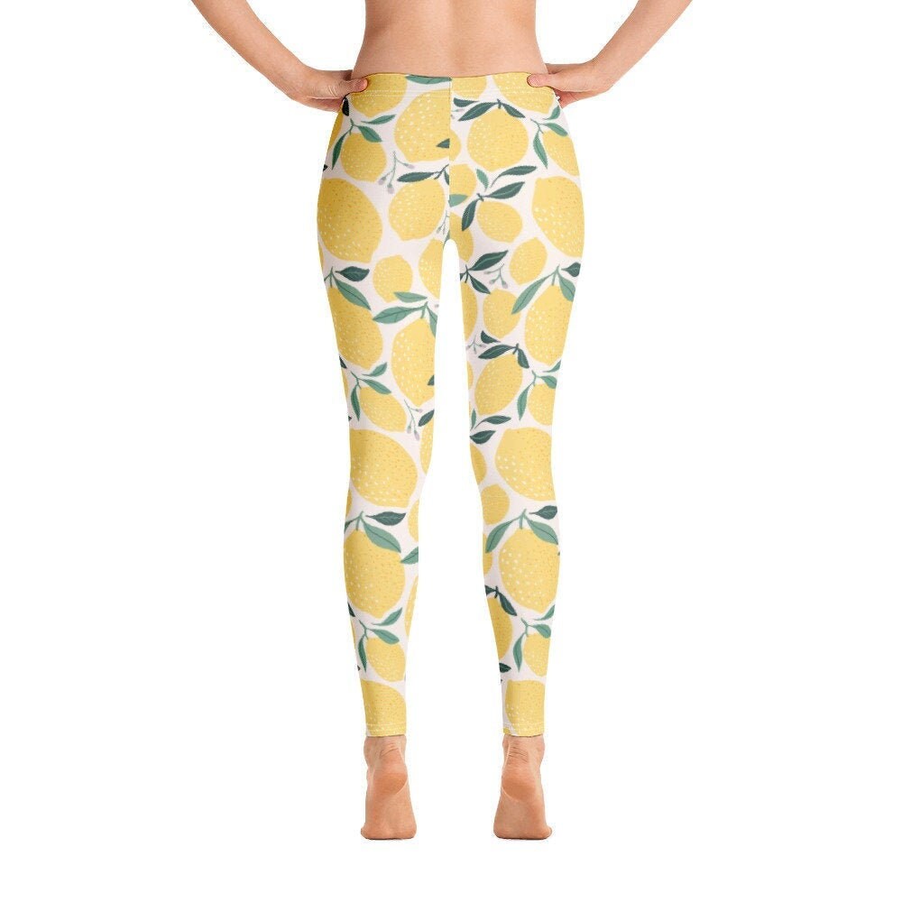 Lemon yellow summer style leggings for woman Printed Leggings Etsy