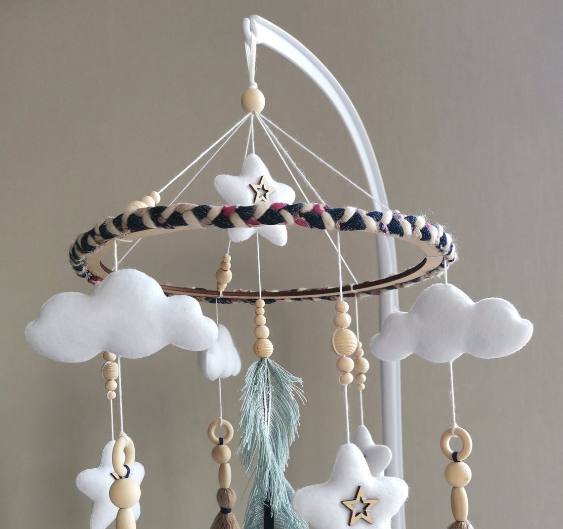 Boho crib mobile nursery mobile baby cot boho. Etsy
