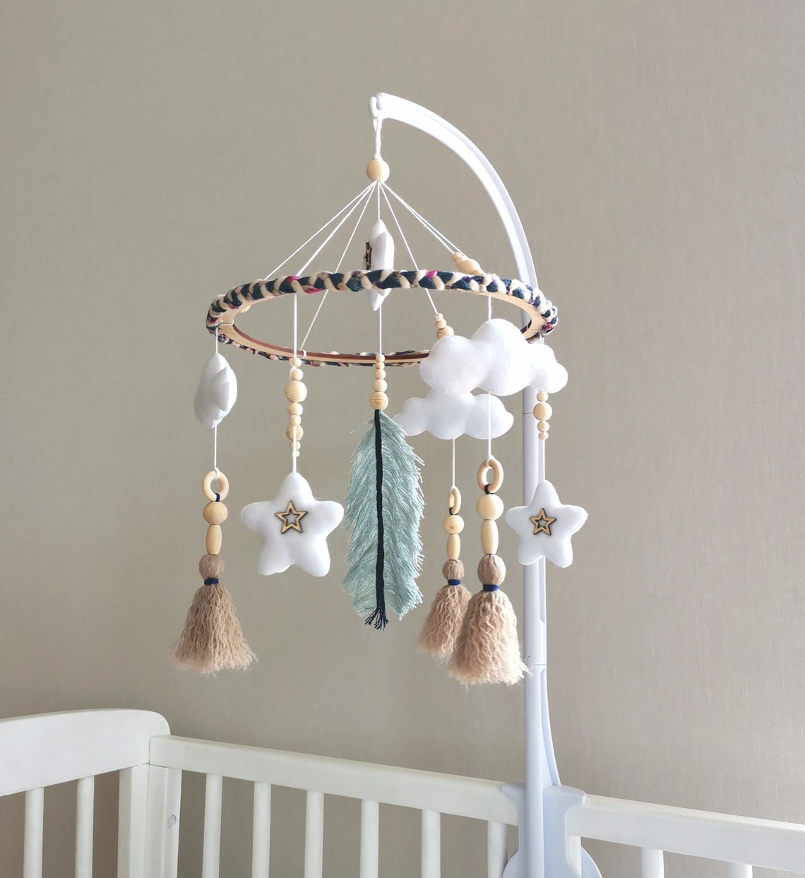 Boho crib mobile nursery mobile baby cot boho. Etsy