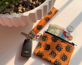 Black cat coin purse, handmade keychain pouch, keychain coin purse