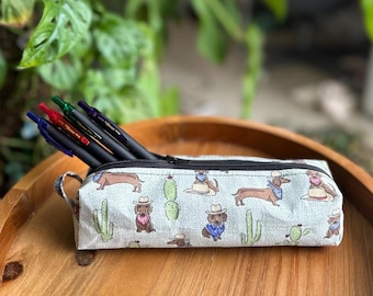 Pochette à crayons teckel cowboy | Trousse de maquillage | Petite mallette de rangement