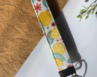 Bracelet porte-clés floral citron, porte-clés citron, cadeaux pour elle, porte-clés printemps
