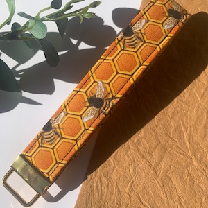 Bee honeycomb key fob wristlet, save the bees, gifts for her, Christmas stocking stuffers, lanyards, keychains