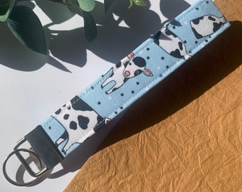 Cow key fob wristlet, cow lovers, farm lovers, gifts for her, gifts for him, Christmas stocking stuffers