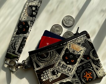 Lanière porte-clés et pochette pour cartes de tarot, lanière porte-clés chat noir