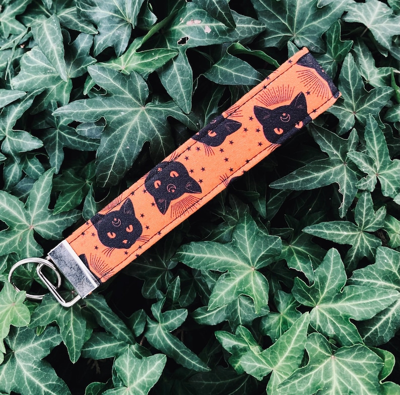 Black Cat Key Fob Wristlet Lanyards for Keys Cute Key Etsy