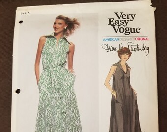 Diane Von FurstenBerg Vogue 1663 Sewing pattern size 10 pre cut intact with label American Designer dress from stretch knits