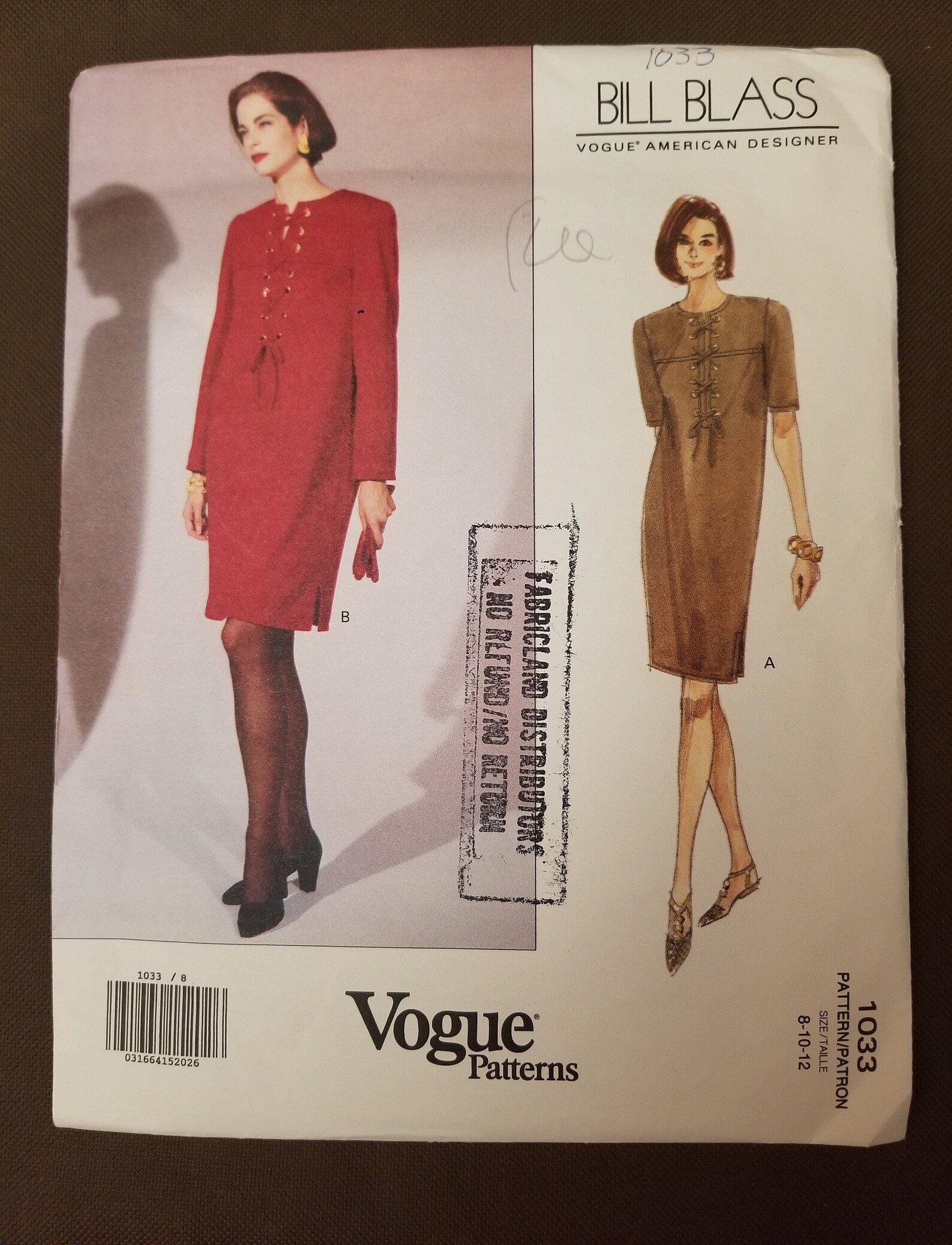 UNCUT Vogue 1033 American Designer: Bill Blass Sewing Pattern, Size 8 ...