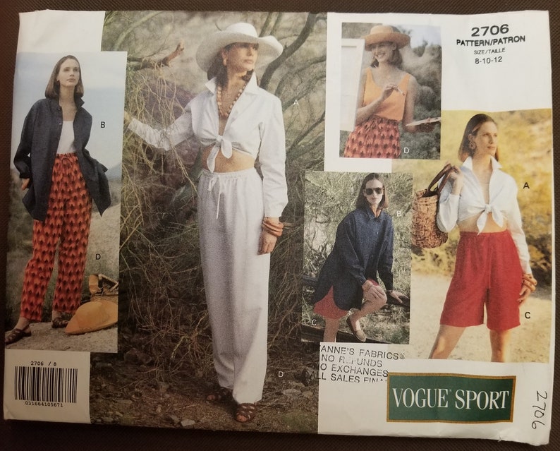 Shirt Misses/' Misses/' Petite Top Size 8-10-12 Shorts and Pants UNCUT Vogue 2706 Vogue Sport Sewing Pattern