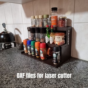 Space saving Spice Rack 3 levels.  Digital files for laser cutting only.