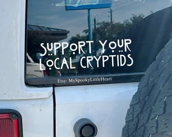 Support your local cryptids bumper decal, spooky car accessories, alternative girl, spooky babe, cryptid sticker, cryptid, car decal, alt