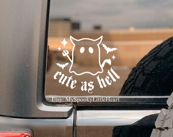 Cute as hell, Baphomet decal, cute ghost decal, bats decal, spooky decals, goth car, goth decal, devil ghost decal, spooky car accessories,
