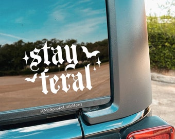 Stay Feral, Feral decal, nearly feral, spooky car accessories, goth decals, spooky decals, feral af, flying bats, bats decal, car decal