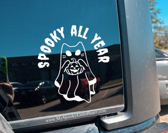 Spooky All Year, Car decal, Cat Ghost decal, cute ghost decal, spooky cat, cat decal, cat lover, cat gift, spooky decal, Halloween Decal