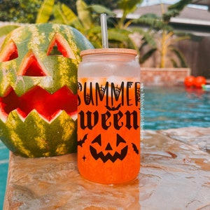 Summerween Cup, 16oz Frosted Glass Cup, Spooky Summer, Gothic Summer Party Essentials, Summerween party glass cup, ALT, Hot goth summer Cup