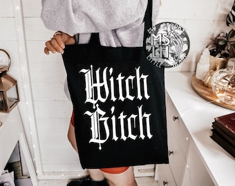 Glow in the dark Witch Bitch canvas bag, Witchy Bag, Black canvas Bag, Goth Bag, Witchy, Witchy gift, gothic, witchy tote, bruja, spooky bag