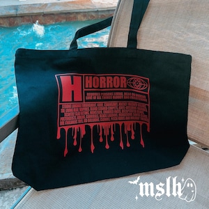 Horror tote bag, spooky bag, horror book bag, witchy bag, gothic, goth bag, Halloween bag, witchy bag, book tote bag, spooky mama, alt mom