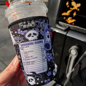 Spooky Bookish Coffee Cup Sleeve, Reusable Coffee Cup Sleeve, Dark Academia Coffee Sleeve, Coffee Sleeve, Book Club, Bookish Gift, Books