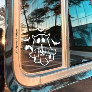 Cute Ghost Decal, Ghost with Iced Coffee, Flying Bats, Ghost and bats Decal, Car Decal, Spooky Decals, Iced Coffee Decal, Goth Decals, alt