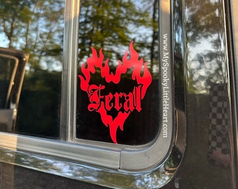 Stay Feral, Feral decal, car decal, spooky car accessories, goth decals, spooky decals, feral mom, car aesthetic, feral sticker, flame heart